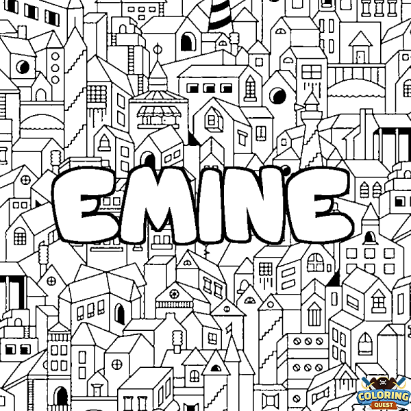 Coloring page first name EMINE - City background