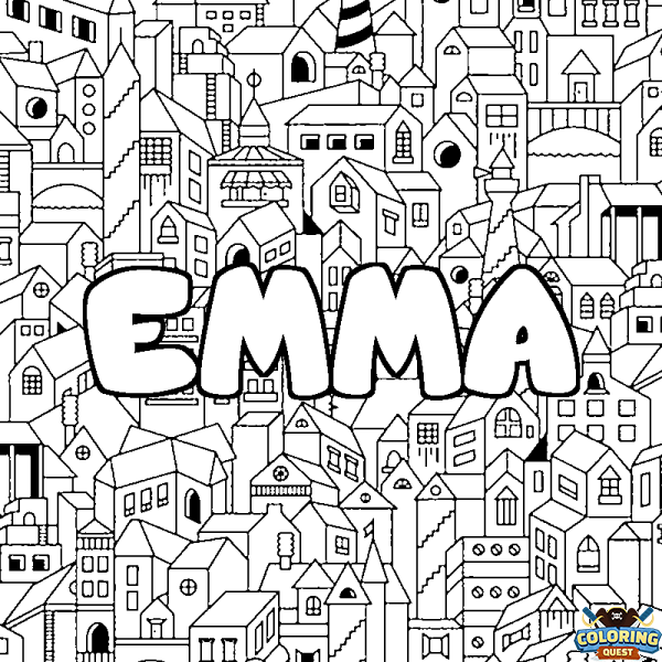 Coloring page first name EMMA - City background