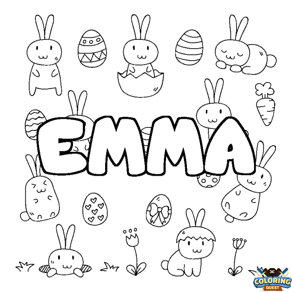 Coloring page first name EMMA - Easter background