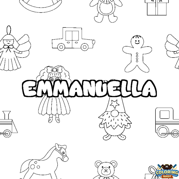 Coloring page first name EMMANUELLA - Toys background