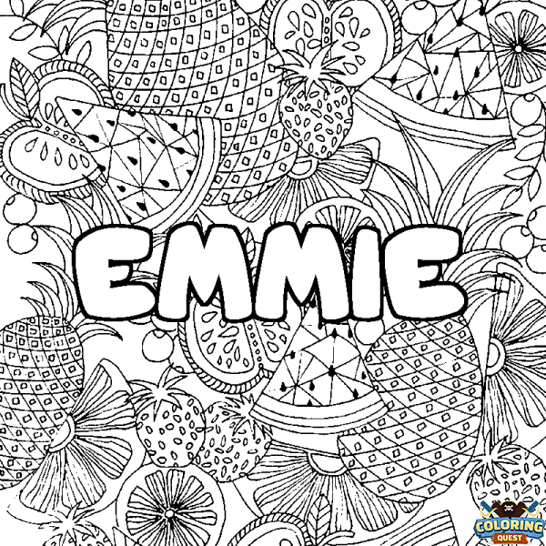 Coloring page first name EMMIE - Fruits mandala background