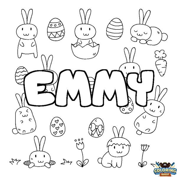 Coloring page first name EMMY - Easter background