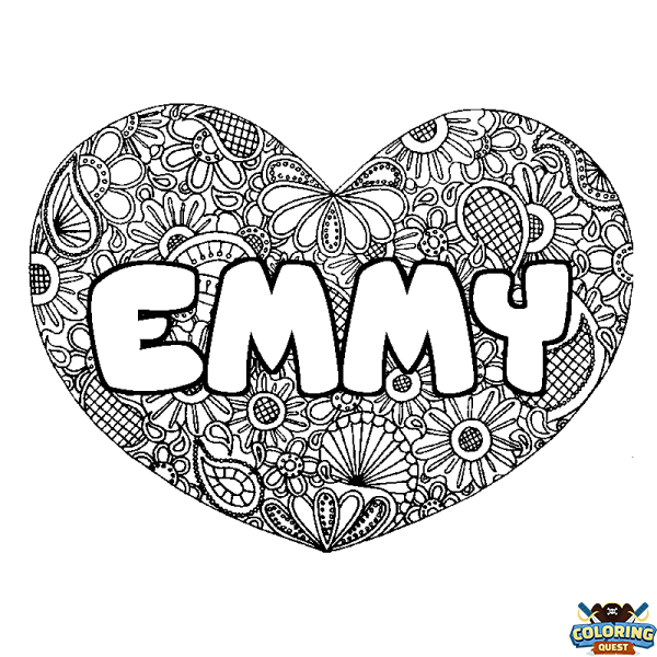 Coloring page first name EMMY - Heart mandala background