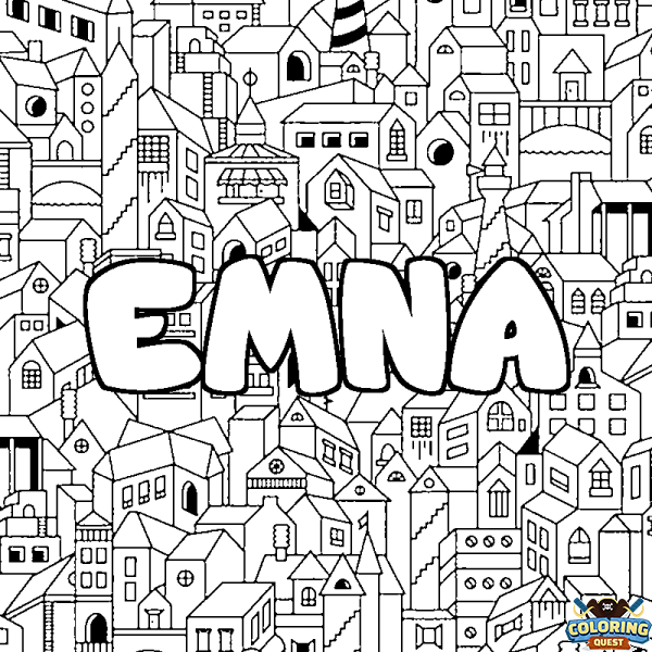 Coloring page first name EMNA - City background