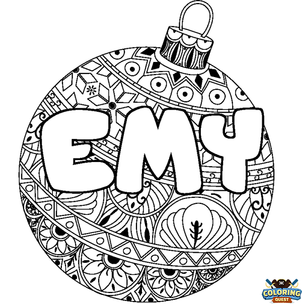 Coloring page first name EMY - Christmas tree bulb background