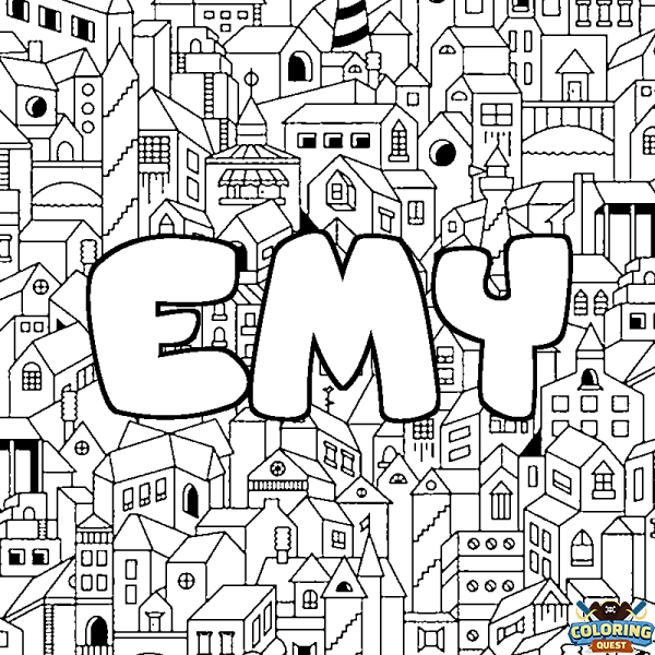 Coloring page first name EMY - City background