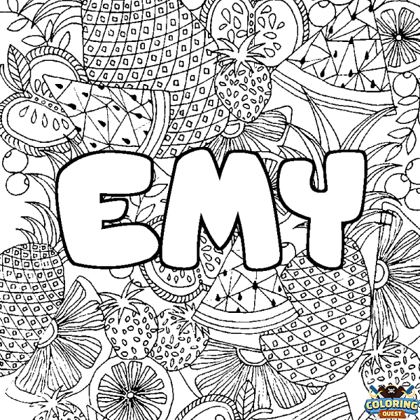 Coloring page first name EMY - Fruits mandala background