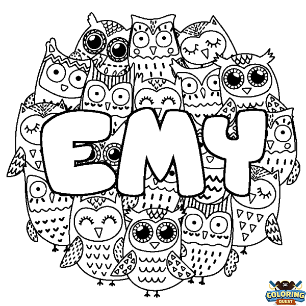 Coloring page first name EMY - Owls background