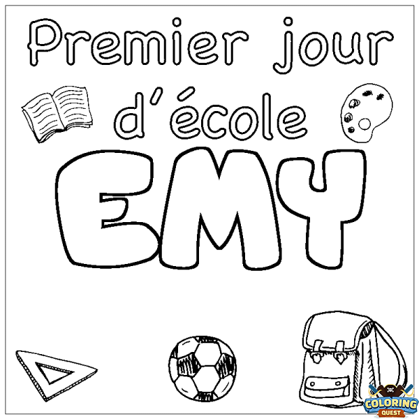 Coloring page first name EMY - School First day background