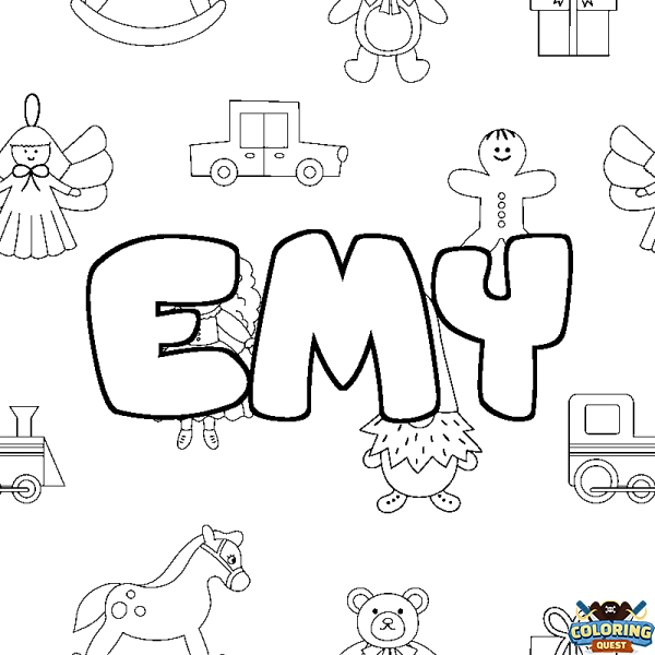 Coloring page first name EMY - Toys background