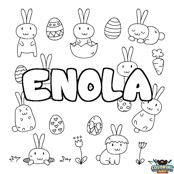 Coloring page first name ENOLA - Easter background