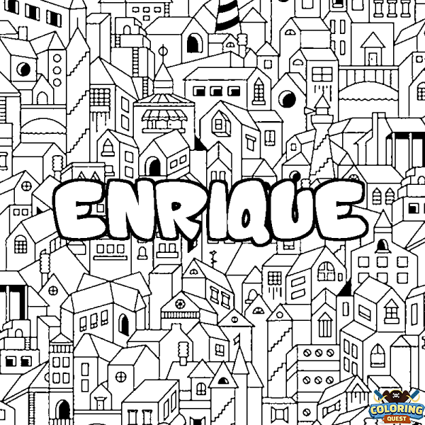 Coloring page first name ENRIQUE - City background