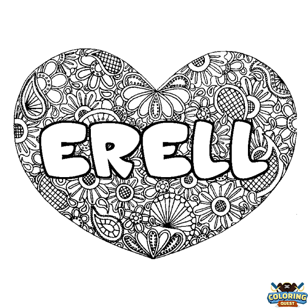 Coloring page first name ERELL - Heart mandala background