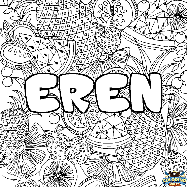 Coloring page first name EREN - Fruits mandala background