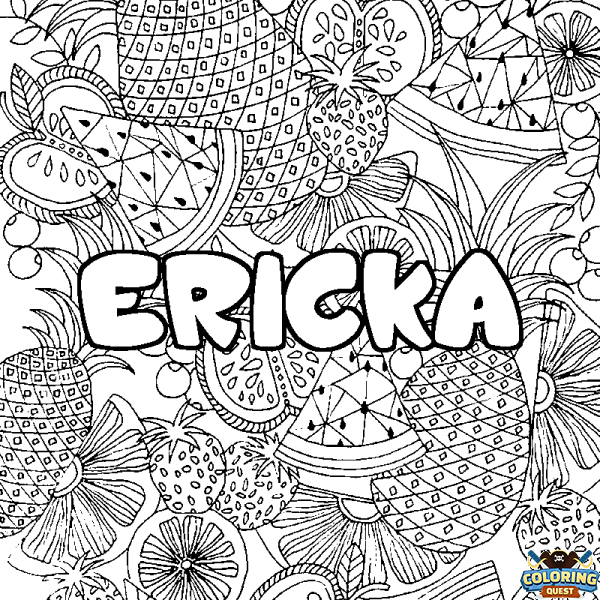 Coloring page first name ERICKA - Fruits mandala background