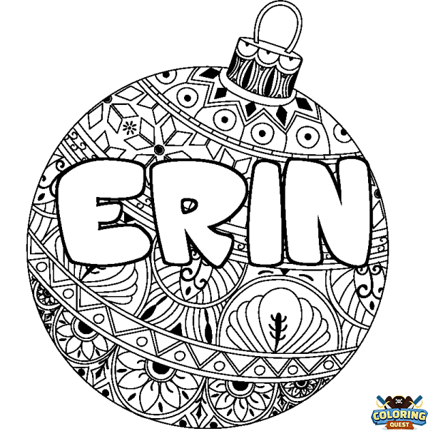 Coloring page first name ERIN - Christmas tree bulb background