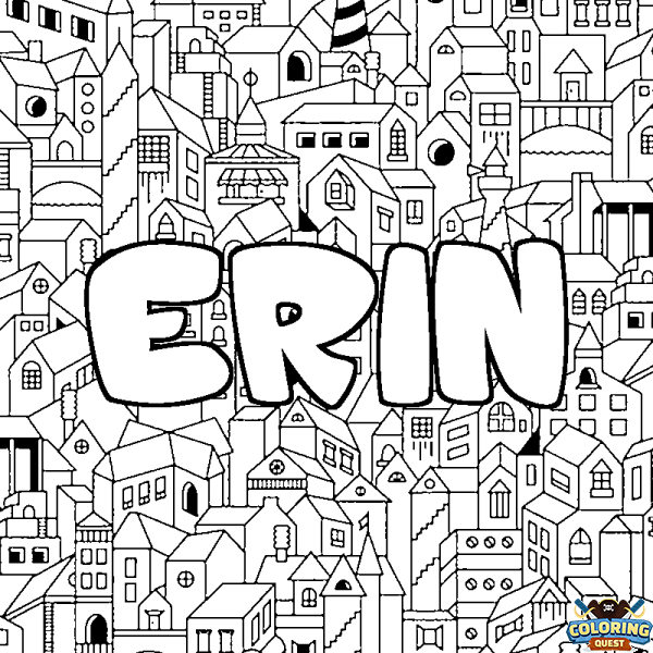 Coloring page first name ERIN - City background