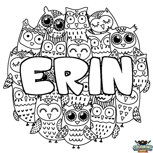 Coloring page first name ERIN - Owls background