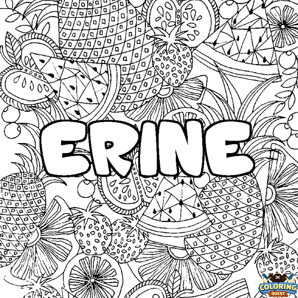 Coloring page first name ERINE - Fruits mandala background