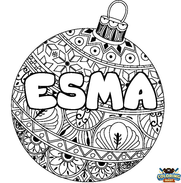 Coloring page first name ESMA - Christmas tree bulb background