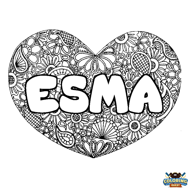 Coloring page first name ESMA - Heart mandala background