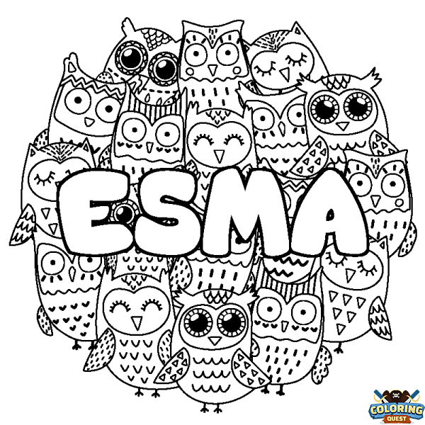 Coloring page first name ESMA - Owls background