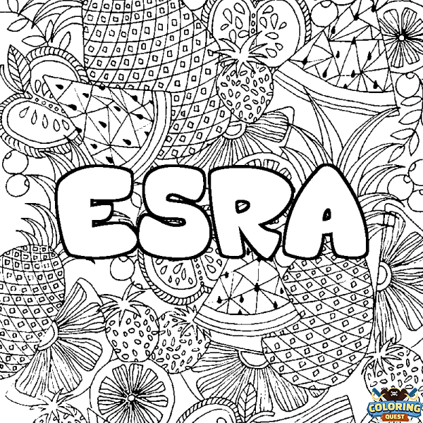 Coloring page first name ESRA - Fruits mandala background