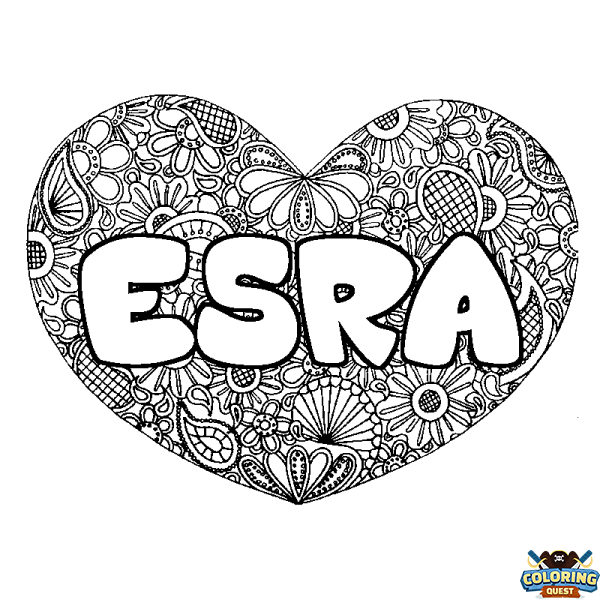 Coloring page first name ESRA - Heart mandala background