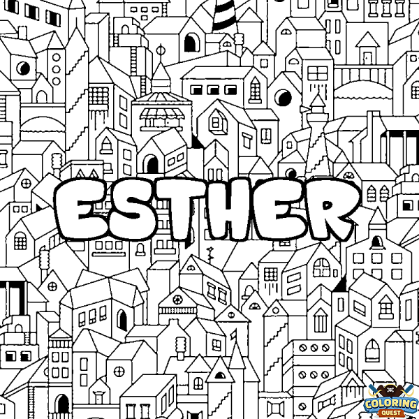 Coloring page first name ESTHER - City background