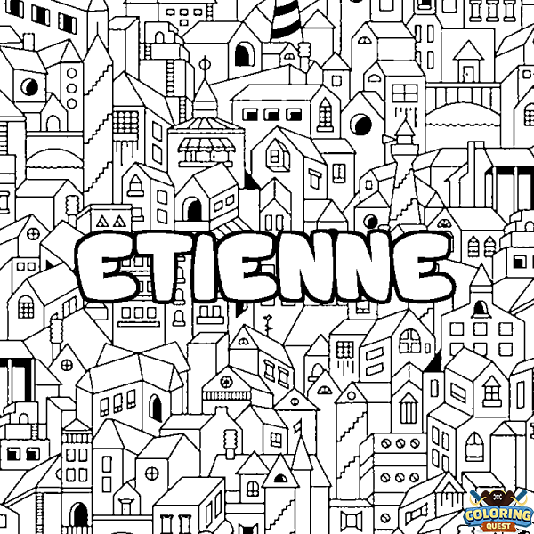 Coloring page first name ETIENNE - City background