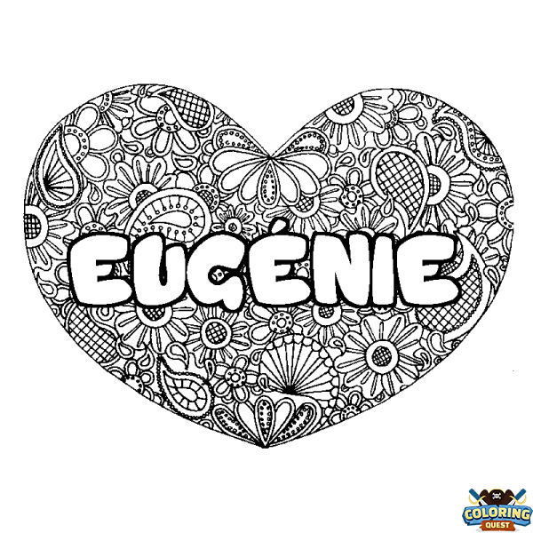 Coloring page first name EUG&Eacute;NIE - Heart mandala background