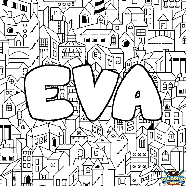 Coloring page first name EVA - City background