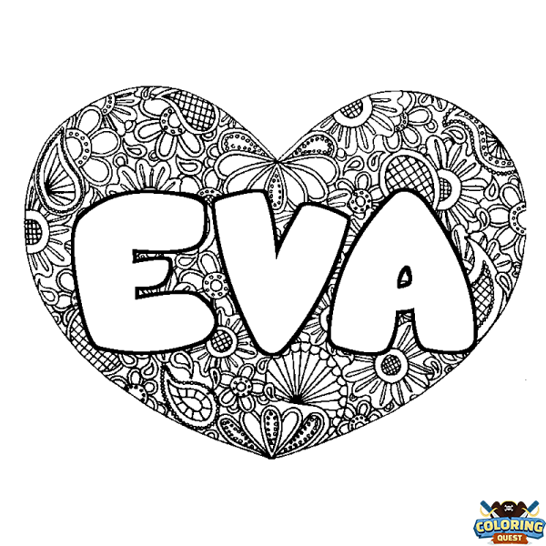 Coloring page first name EVA - Heart mandala background