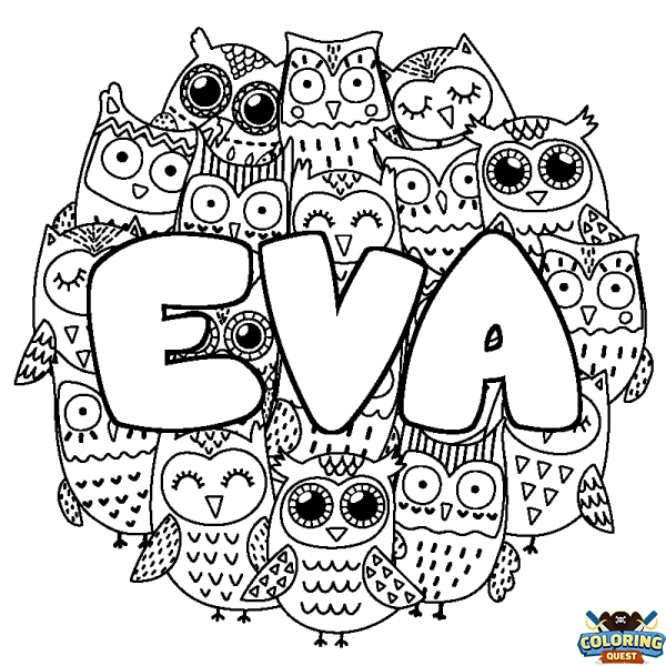 Coloring page first name EVA - Owls background