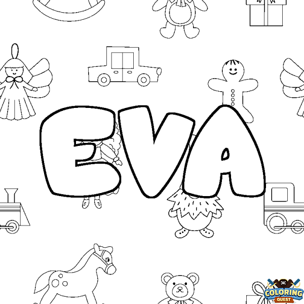 Coloring page first name EVA - Toys background