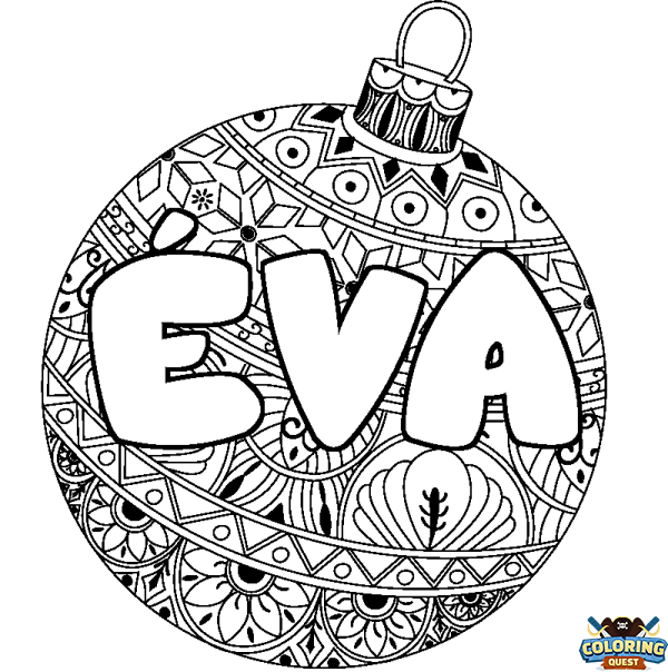 Coloring page first name &Eacute;VA - Christmas tree bulb background