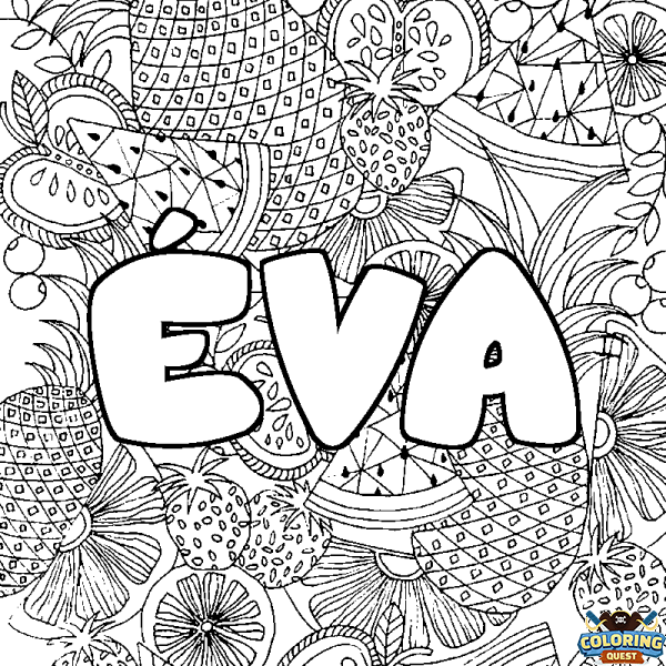 Coloring page first name &Eacute;VA - Fruits mandala background