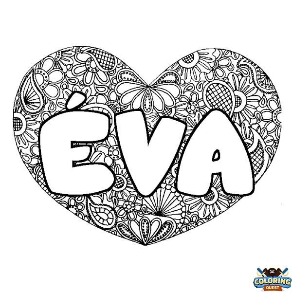 Coloring page first name &Eacute;VA - Heart mandala background