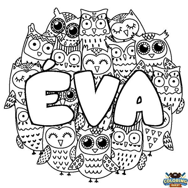 Coloring page first name &Eacute;VA - Owls background