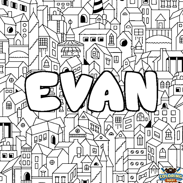 Coloring page first name EVAN - City background