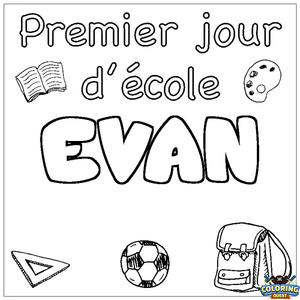 Coloring page first name EVAN - School First day background