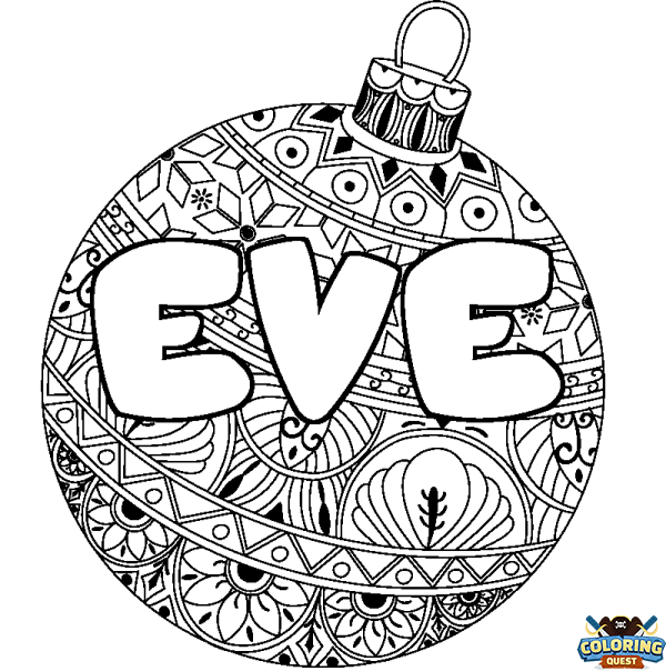 Coloring page first name EVE - Christmas tree bulb background