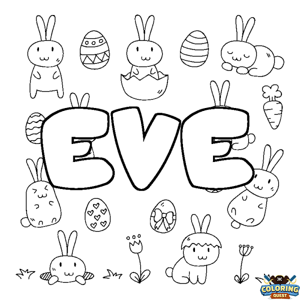 Coloring page first name EVE - Easter background