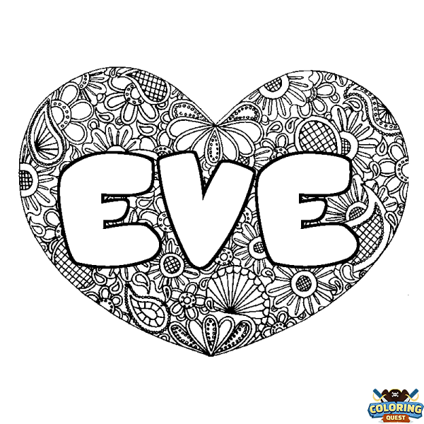 Coloring page first name EVE - Heart mandala background