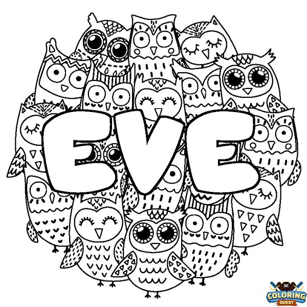 Coloring page first name EVE - Owls background