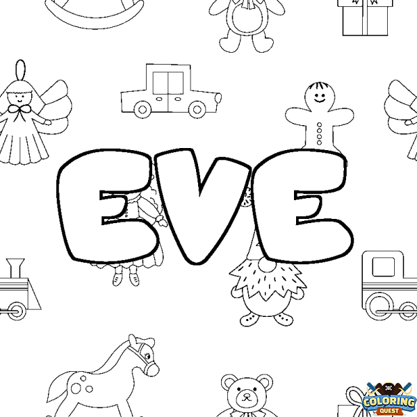 Coloring page first name EVE - Toys background