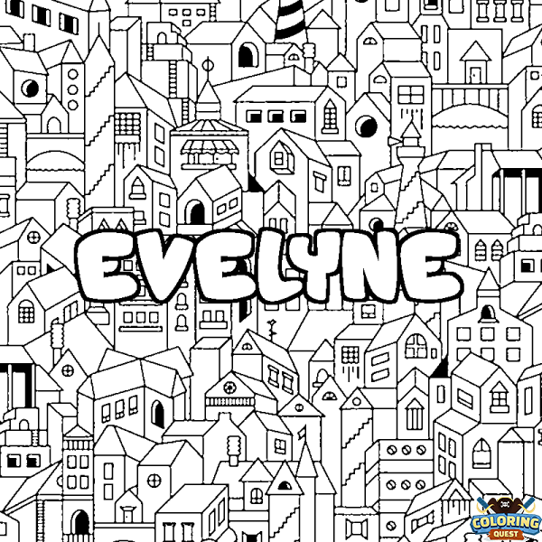 Coloring page first name EVELYNE - City background