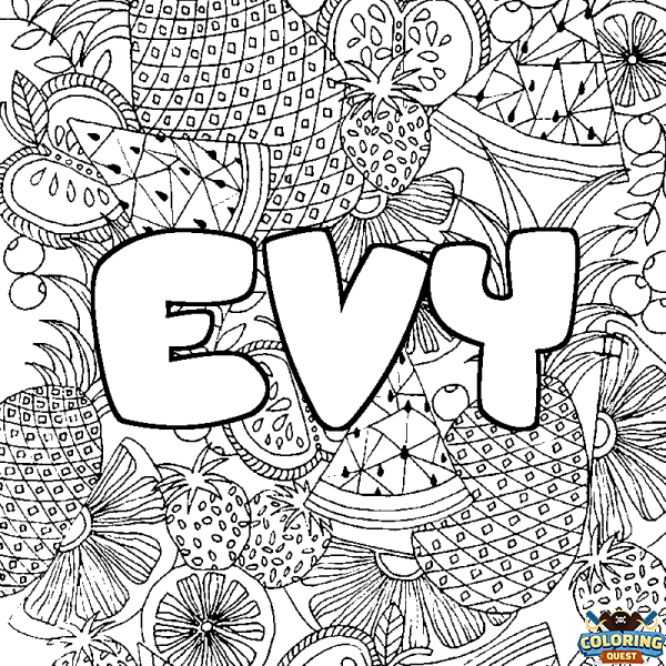 Coloring page first name EVY - Fruits mandala background