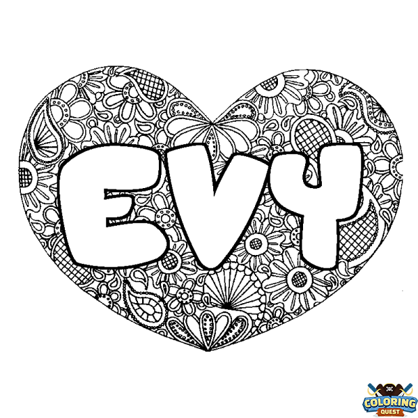 Coloring page first name EVY - Heart mandala background