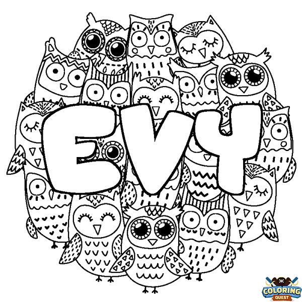 Coloring page first name EVY - Owls background